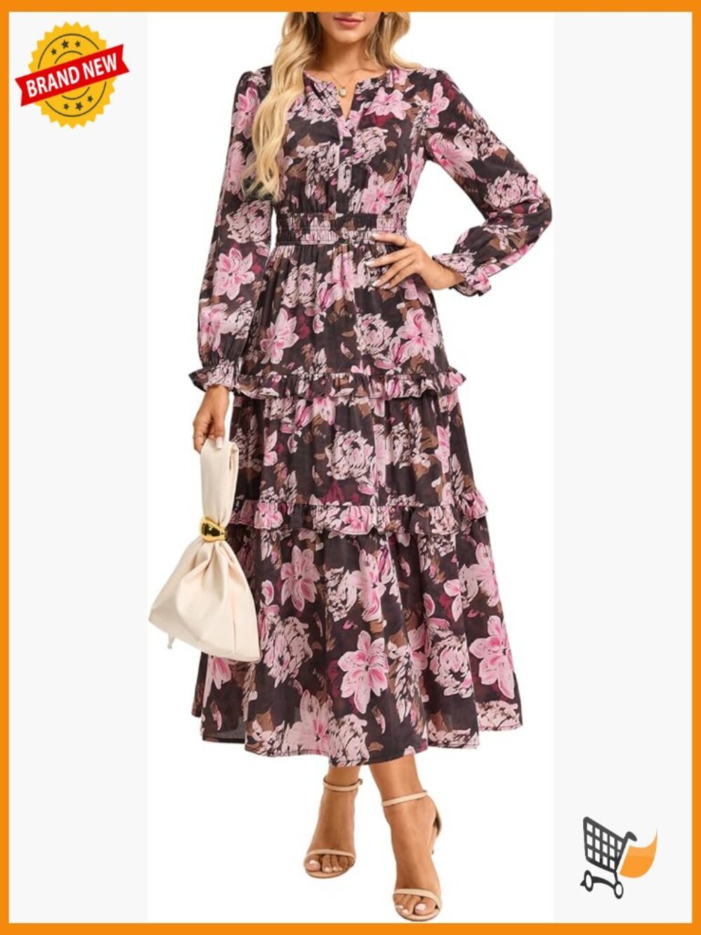Flowy Long Sleeve Maxi Dress with Pockets V-Neck Boho